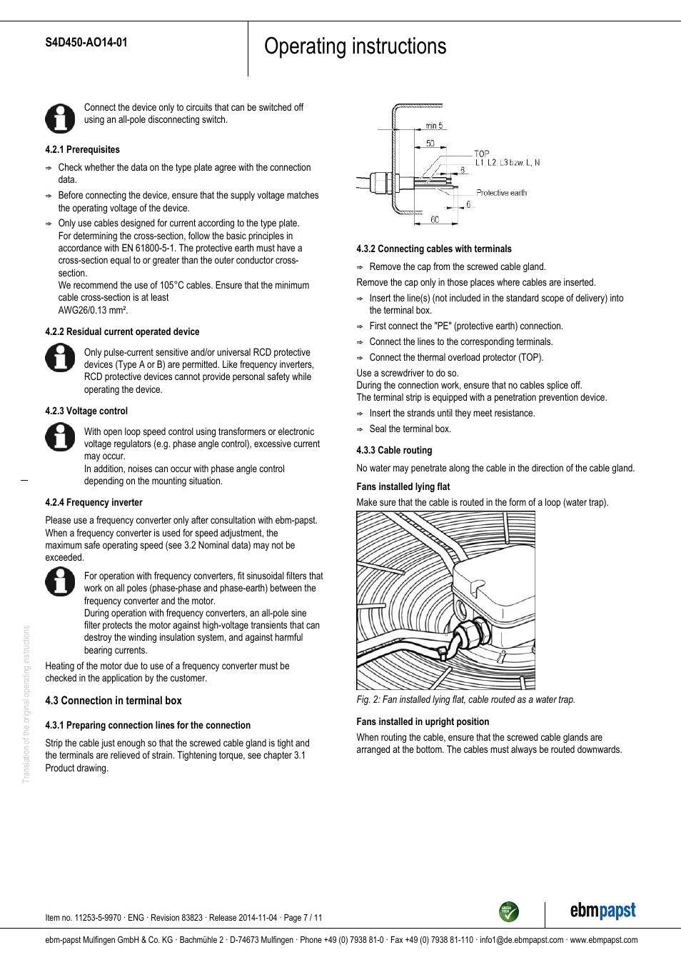 Operating instructions | ebm-papst S4D450-AO14-01 User Manual | Page 7 / 11