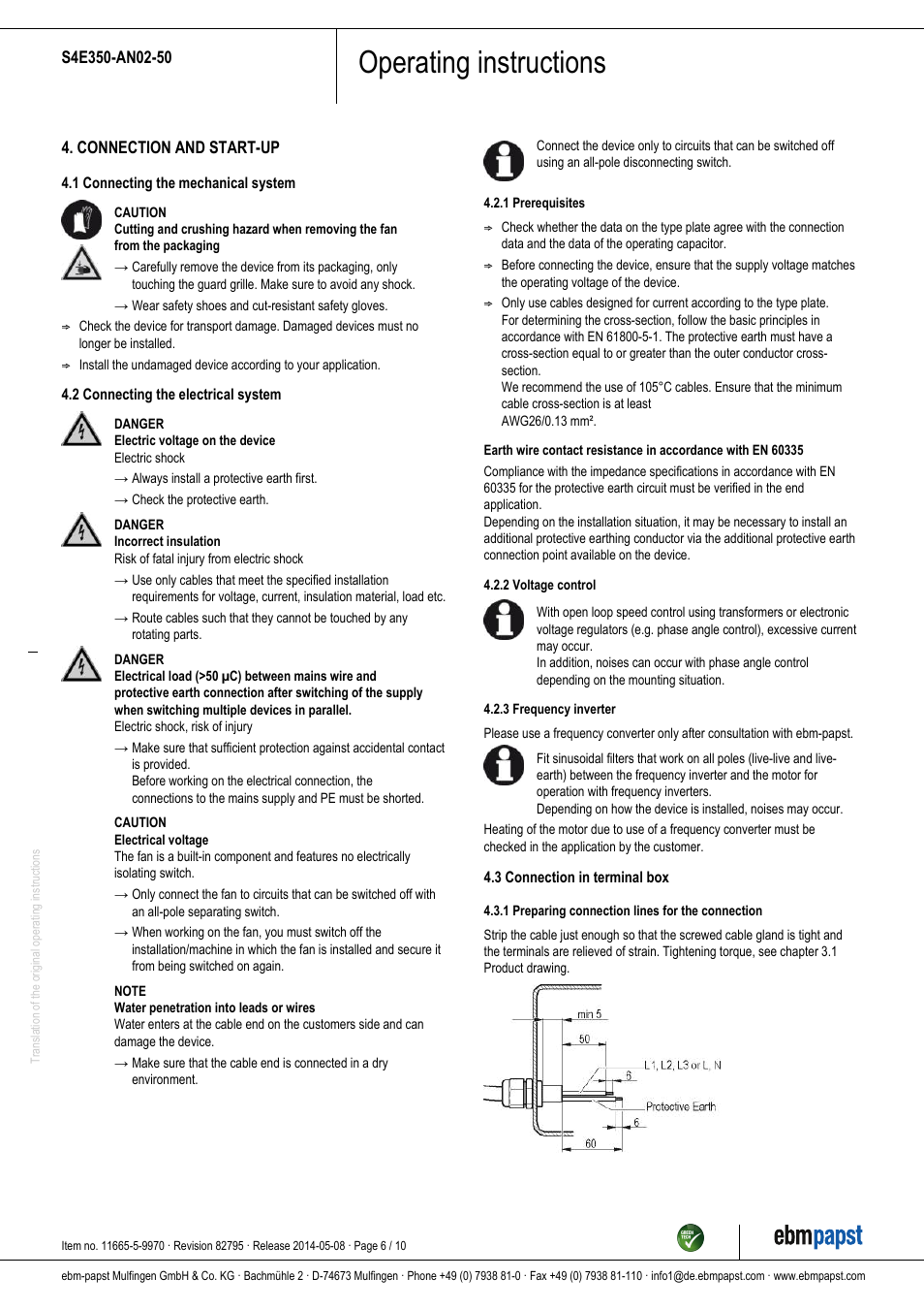 Operating instructions | ebm-papst S4E350-AN02-50 User Manual | Page 6 / 10