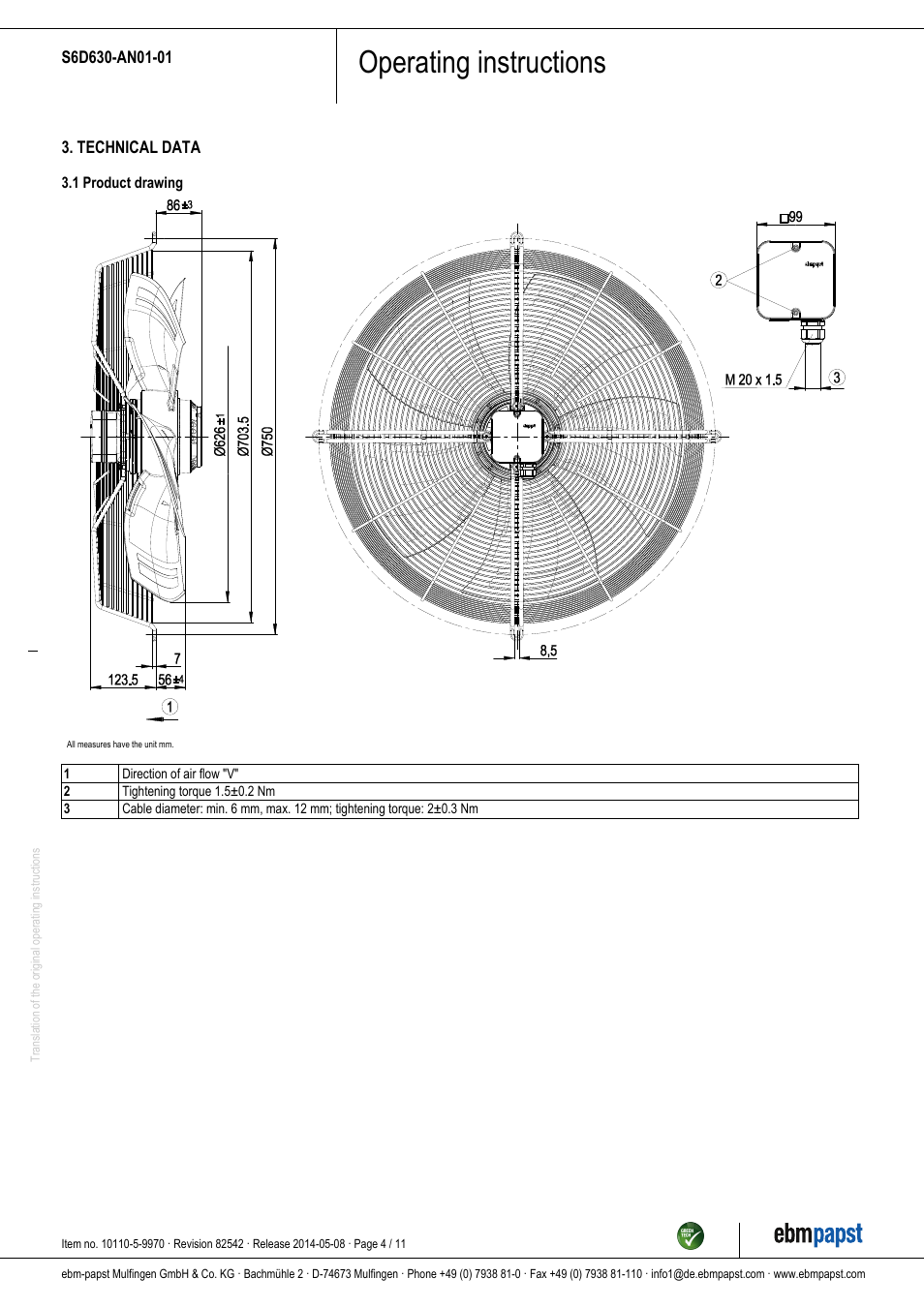 Operating instructions | ebm-papst S6D630-AN01-01 User Manual | Page 4 / 11