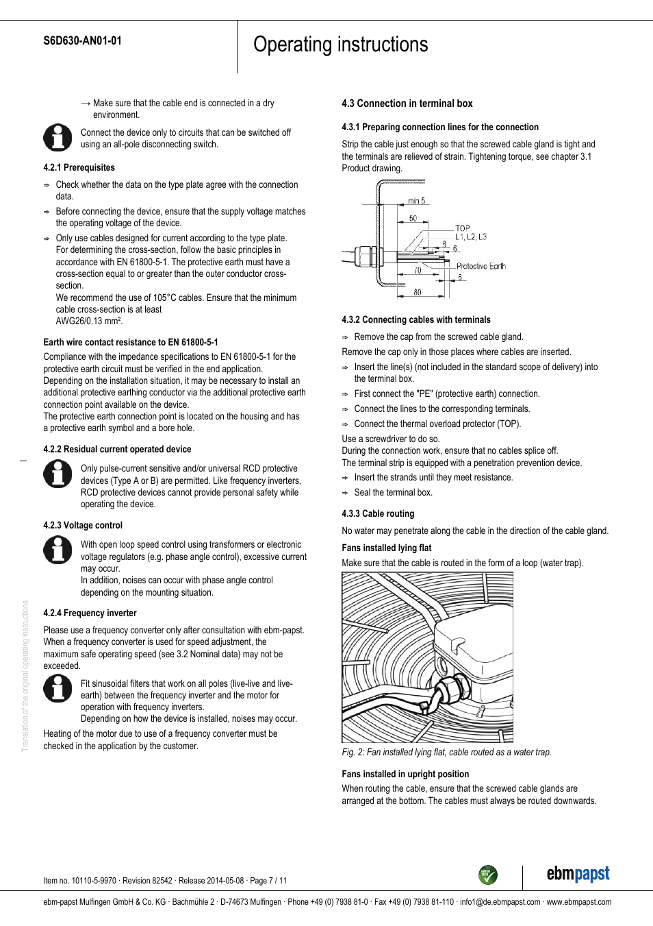 Operating instructions | ebm-papst S6D630-AN01-01 User Manual | Page 7 / 11