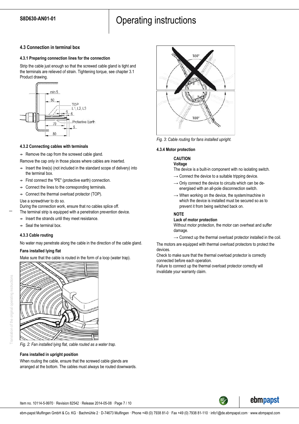 Operating instructions | ebm-papst S8D630-AN01-01 User Manual | Page 7 / 10