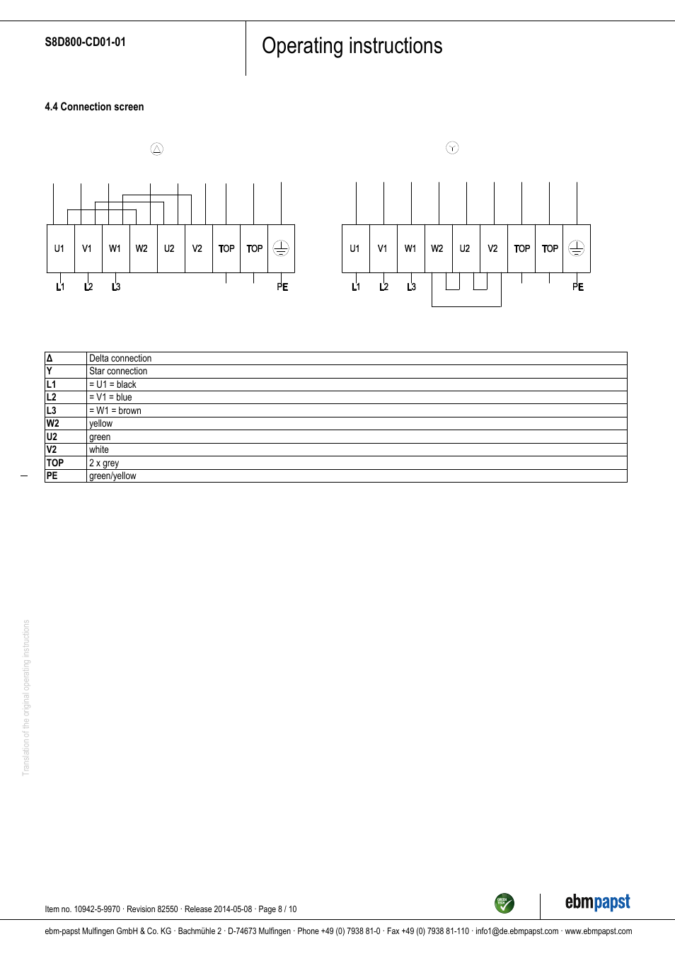 Operating instructions | ebm-papst S8D800-CD01-01 User Manual | Page 8 / 10