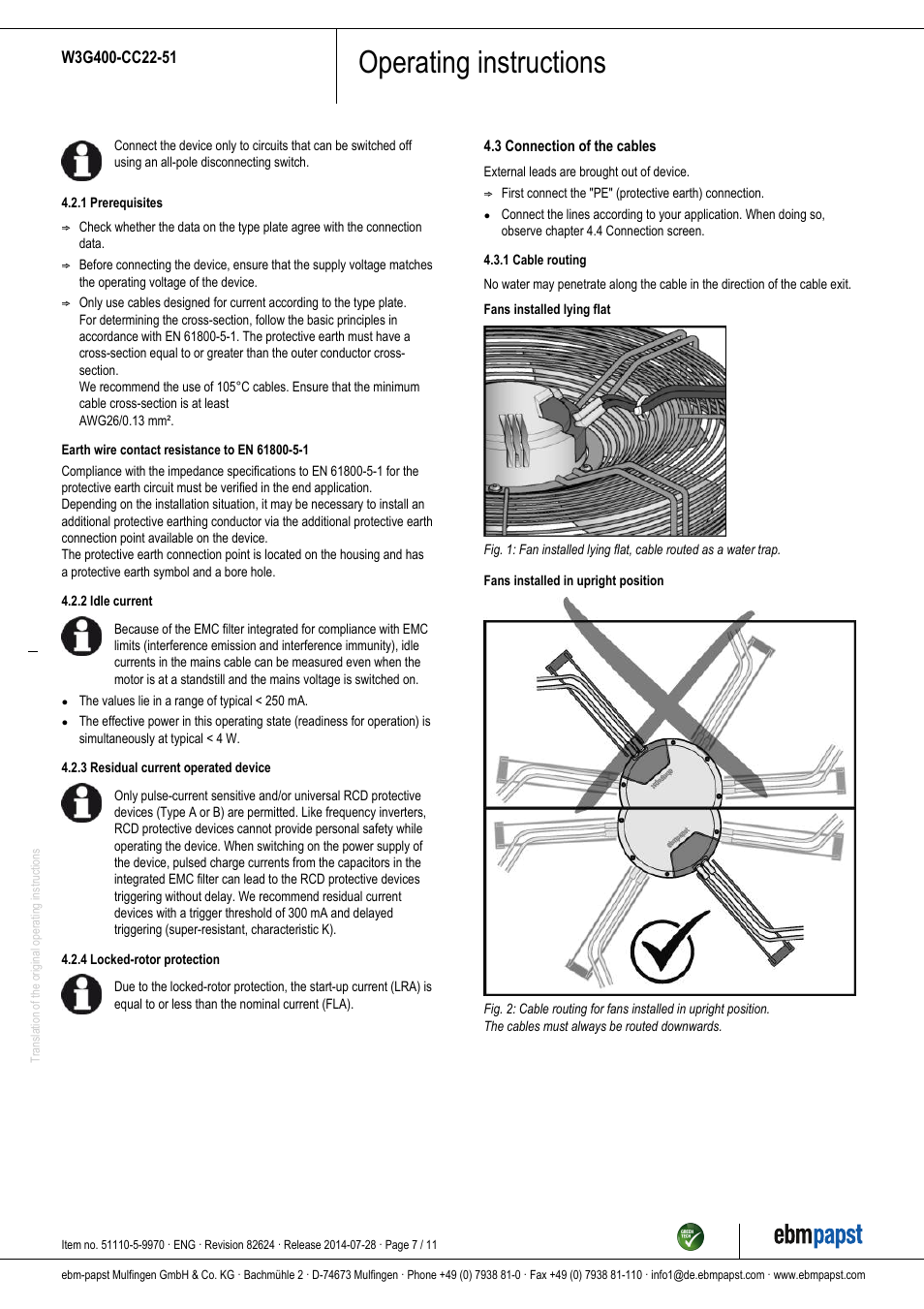 Operating instructions | ebm-papst W3G400-CC22-51 User Manual | Page 7 / 11