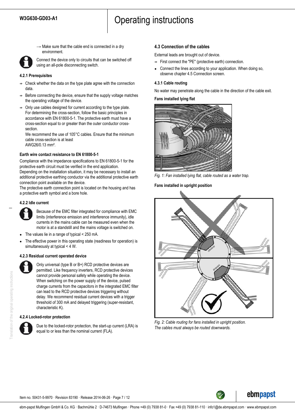 Operating instructions | ebm-papst W3G630-GD03-A1 User Manual | Page 7 / 12