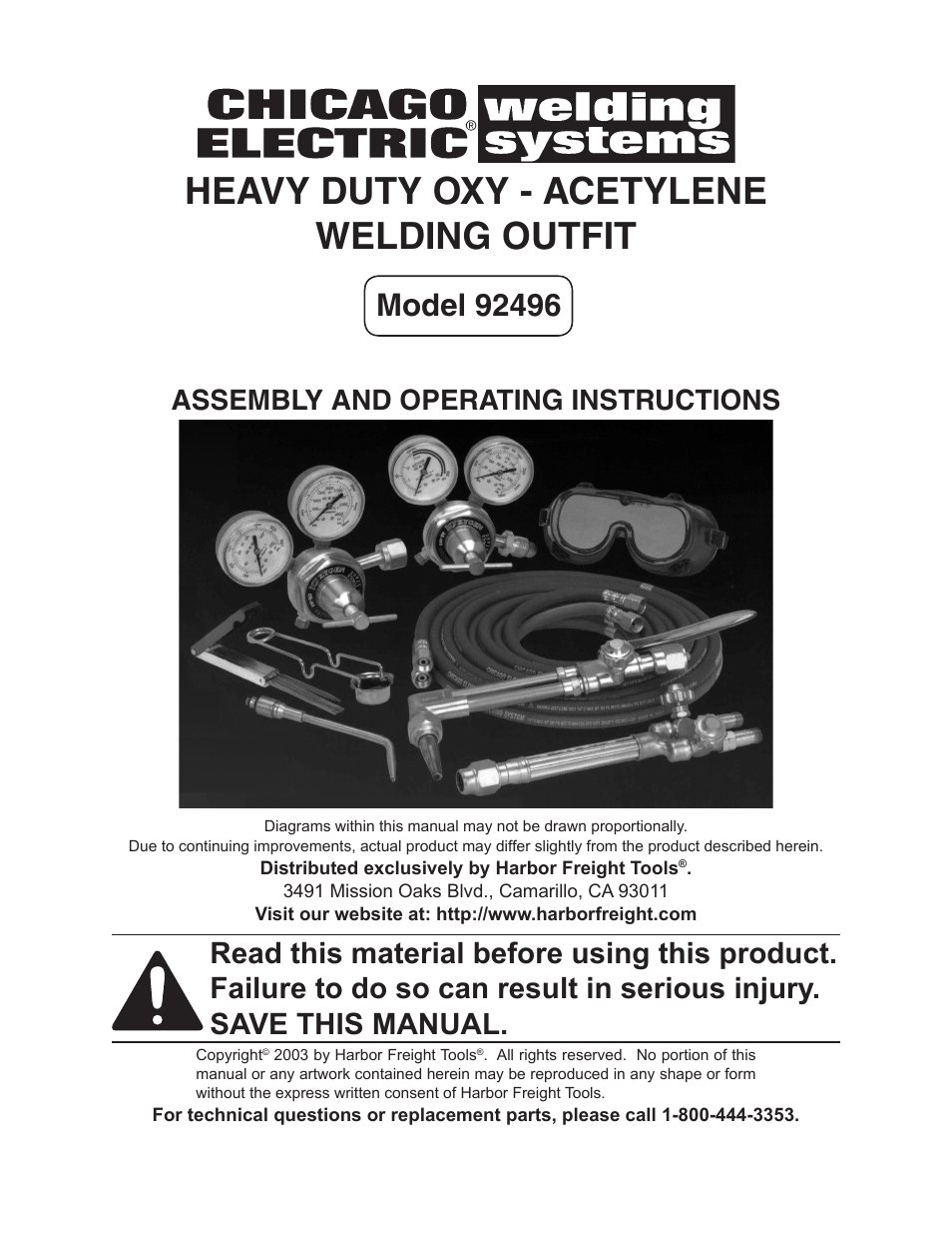 Chicago Electric Heavy Duty Oxy - Acetylene Welding Outfit 92496 User Manual | 20 pages