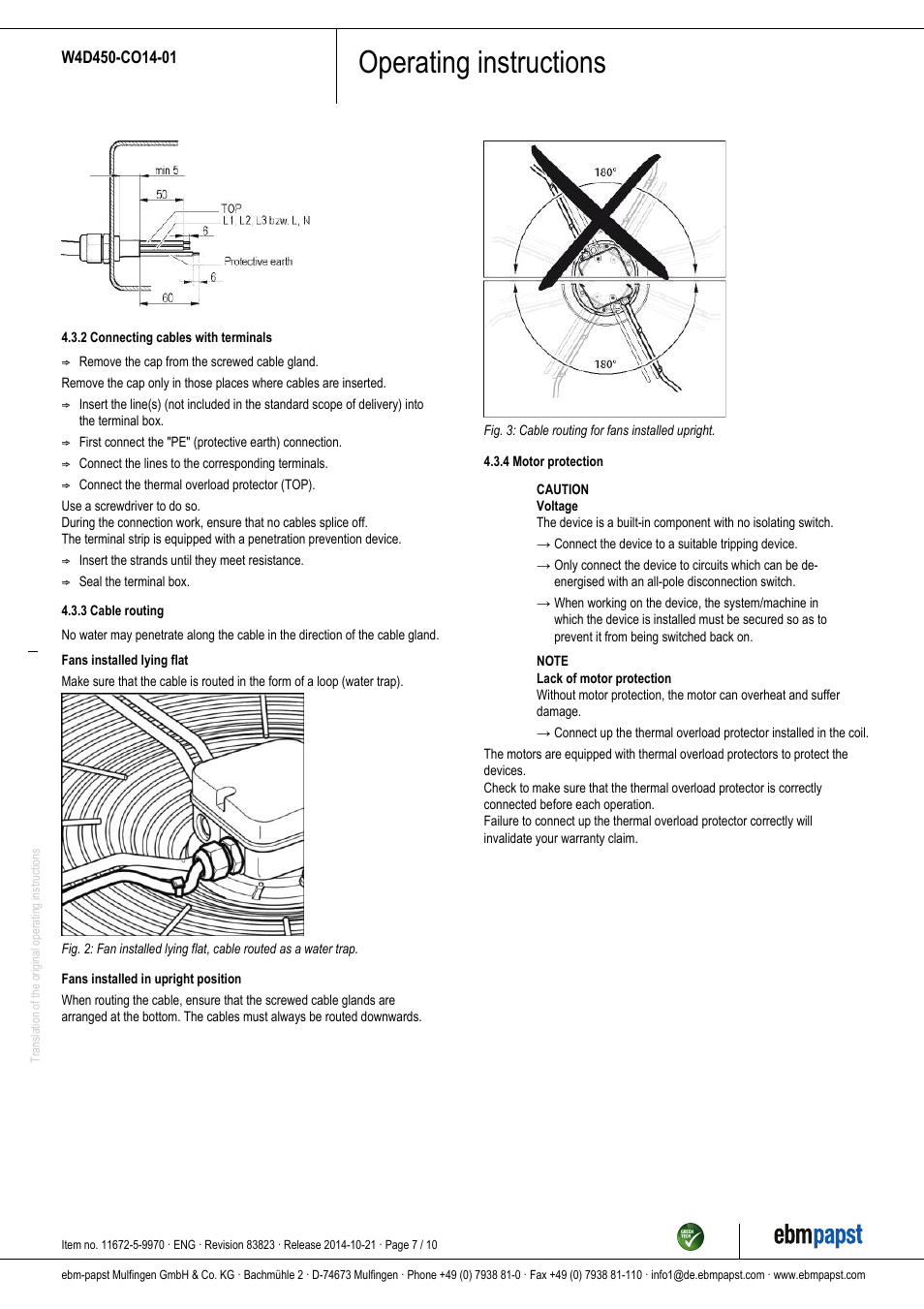 Operating instructions | ebm-papst W4D450-CO14-01 User Manual | Page 7 / 10