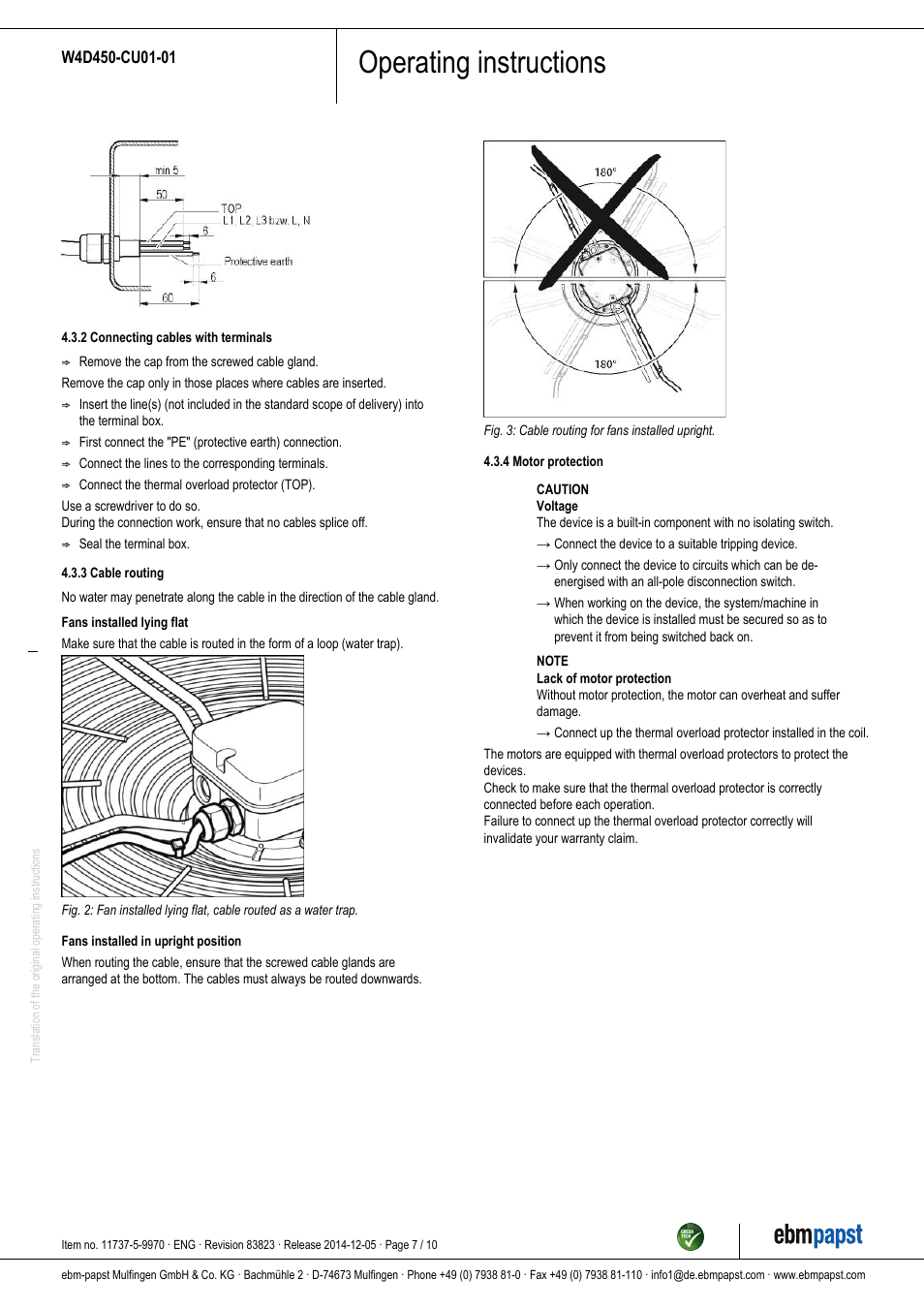 Operating instructions | ebm-papst W4D450-CU01-01 User Manual | Page 7 / 10