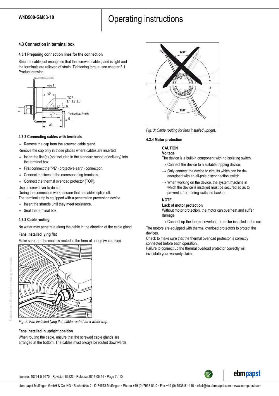 Operating instructions | ebm-papst W4D500-GM03-10 User Manual | Page 7 / 10