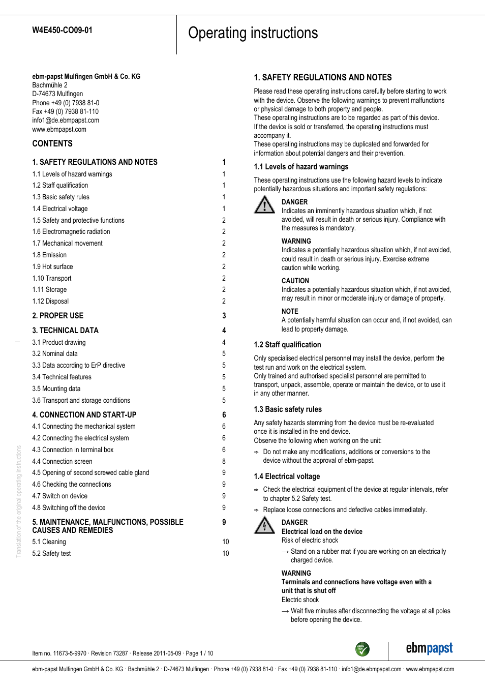 ebm-papst W4E450-CO09-01 User Manual | 10 pages