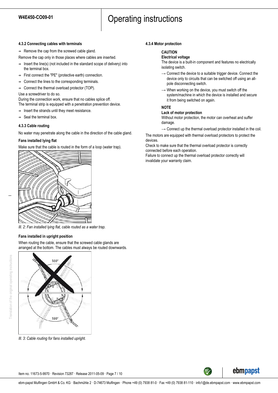 Operating instructions | ebm-papst W4E450-CO09-01 User Manual | Page 7 / 10