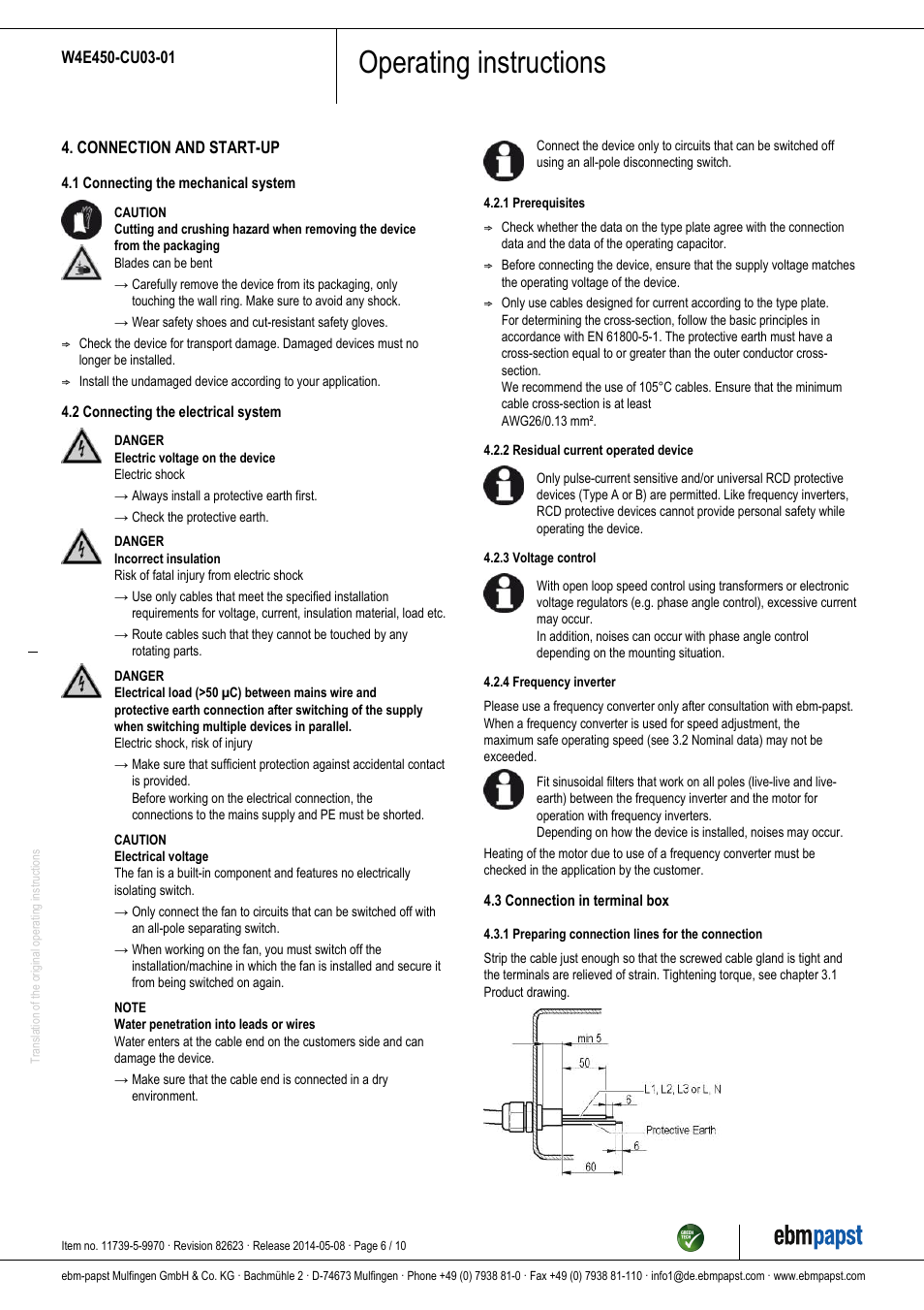 Operating instructions | ebm-papst W4E450-CU03-01 User Manual | Page 6 / 10
