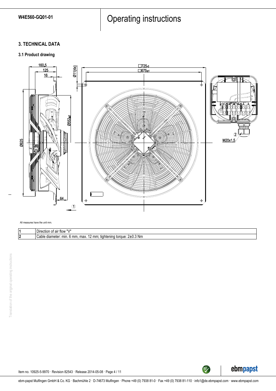 Operating instructions | ebm-papst W4E560-GQ01-01 User Manual | Page 4 / 11