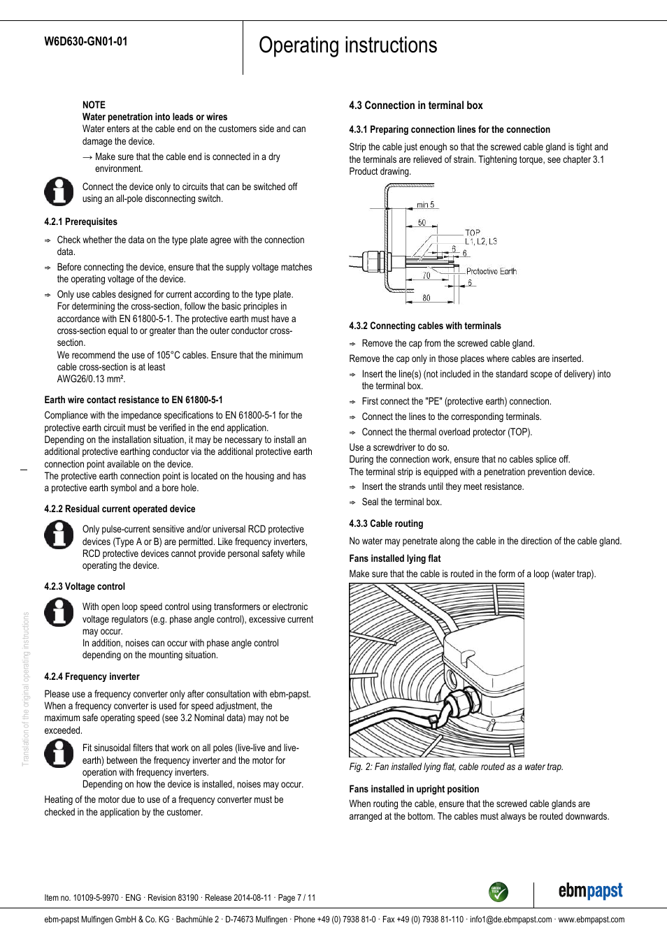 Operating instructions | ebm-papst W6D630-GN01-01 User Manual | Page 7 / 11