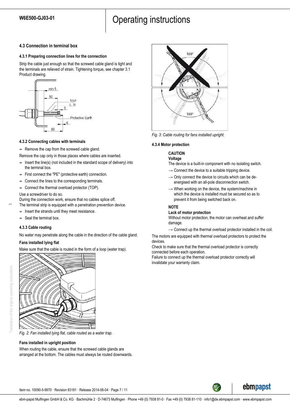 Operating instructions | ebm-papst W6E500-GJ03-01 User Manual | Page 7 / 11
