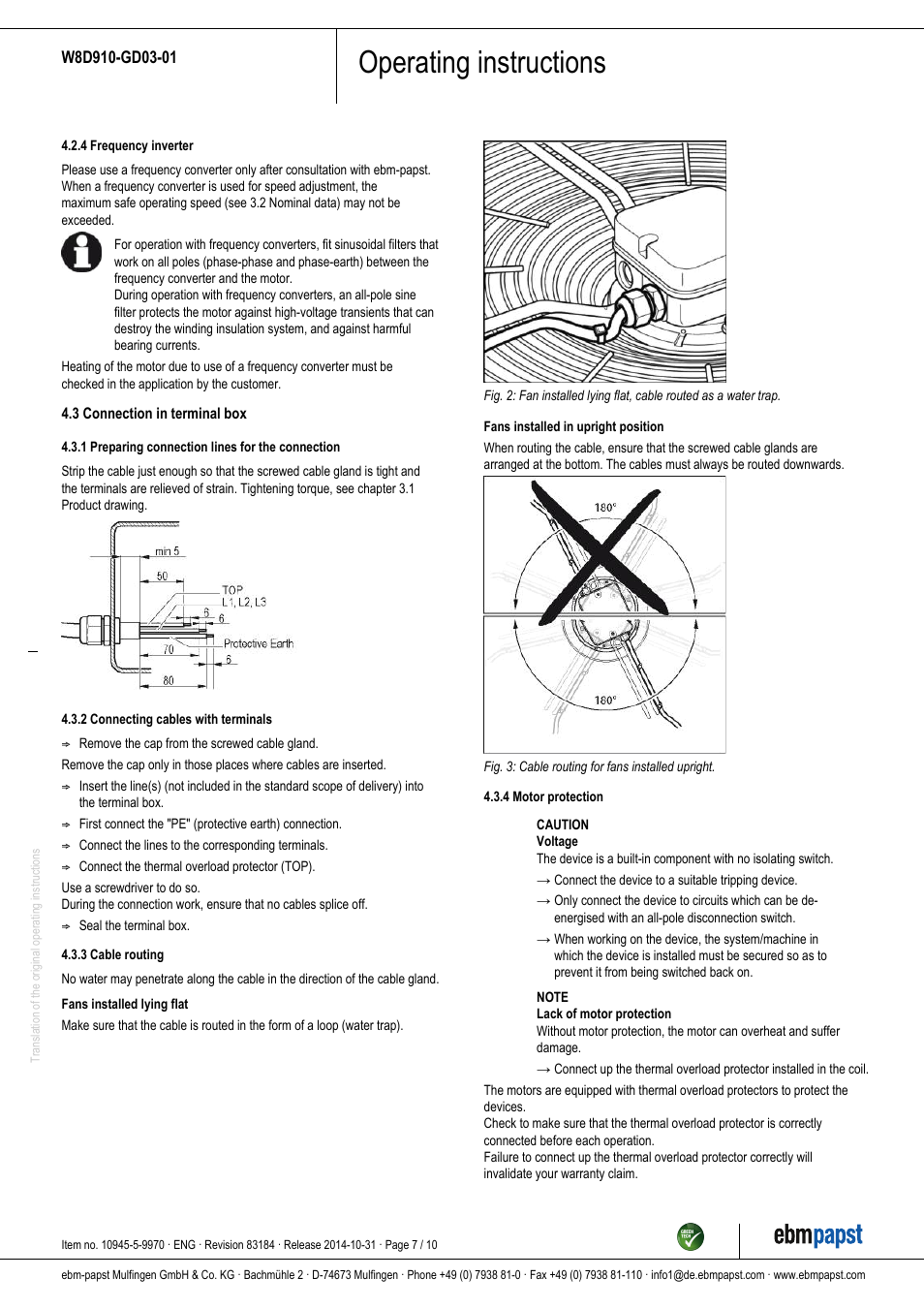 Operating instructions | ebm-papst W8D910-GD03-01 User Manual | Page 7 / 10