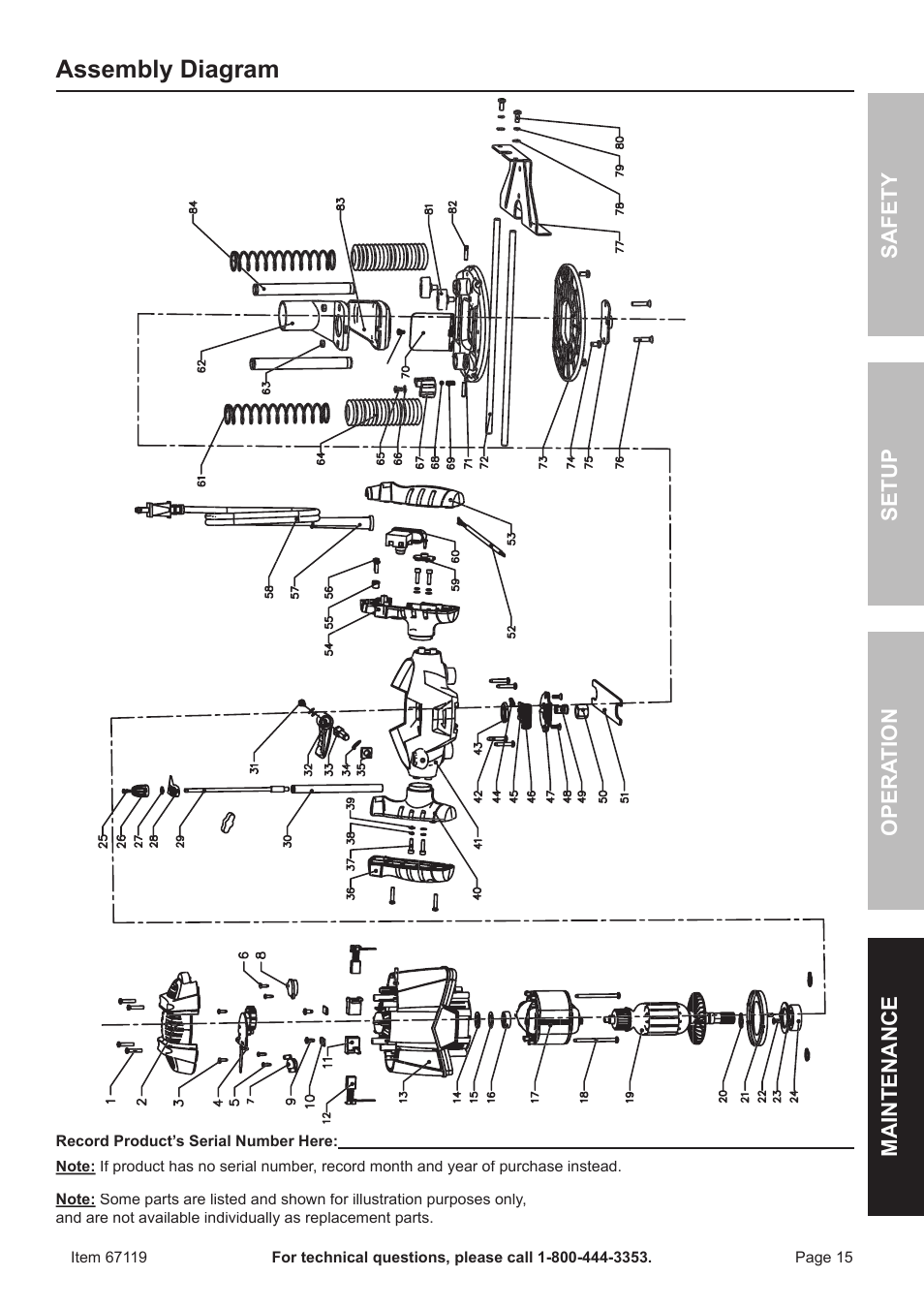 Assembly diagram | Chicago Electric 67119 User Manual | Page 15 / 16