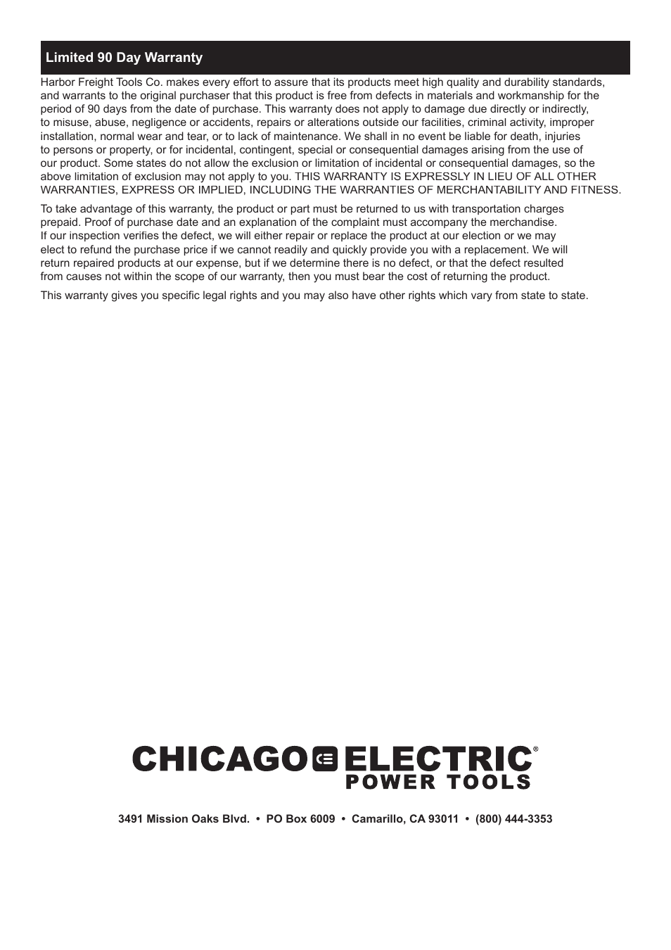 Chicago Electric 67119 User Manual | Page 16 / 16