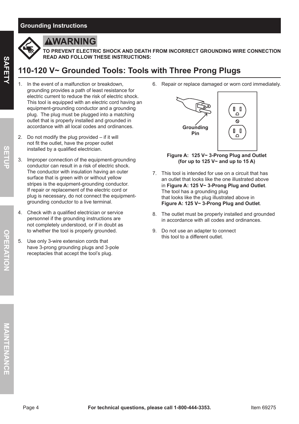 Safety opera tion maintenance setup | Chicago Electric 10" Industrial Tile/Brick Saw 69275 User Manual | Page 4 / 20