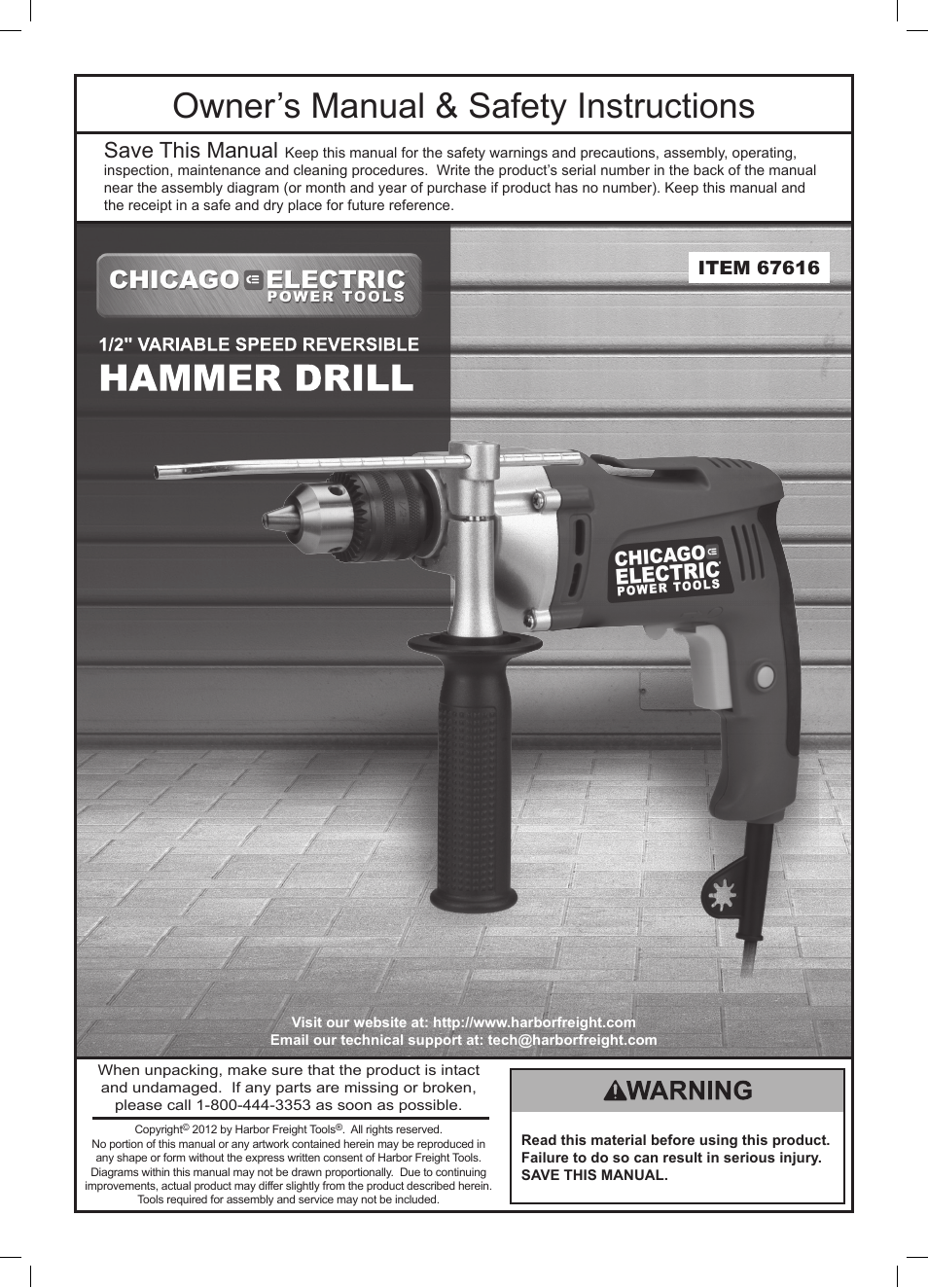Chicago Electric 67616 User Manual | 16 pages