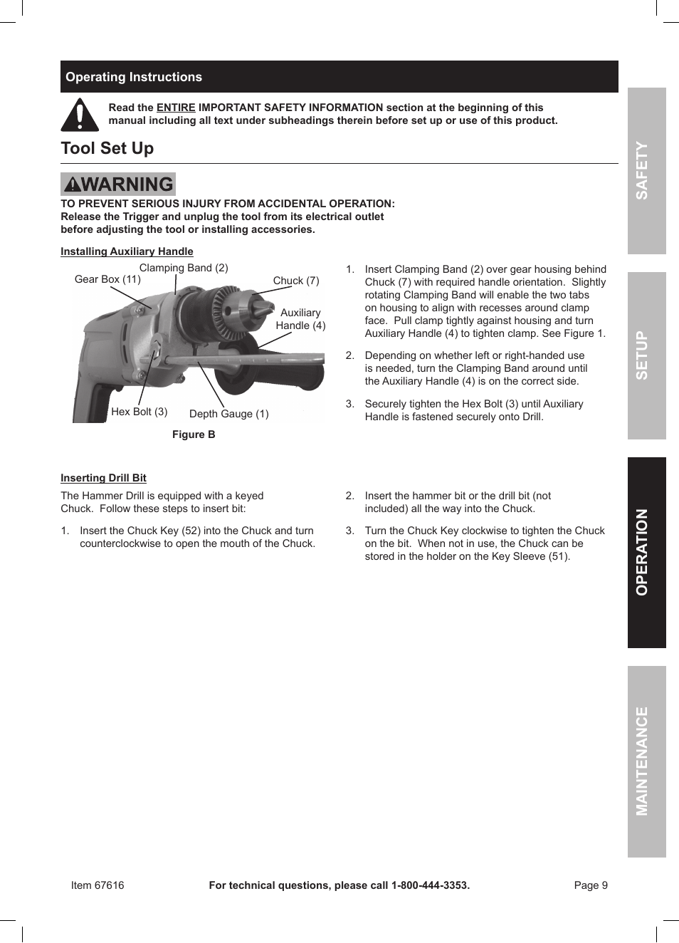 Tool set up | Chicago Electric 67616 User Manual | Page 9 / 16