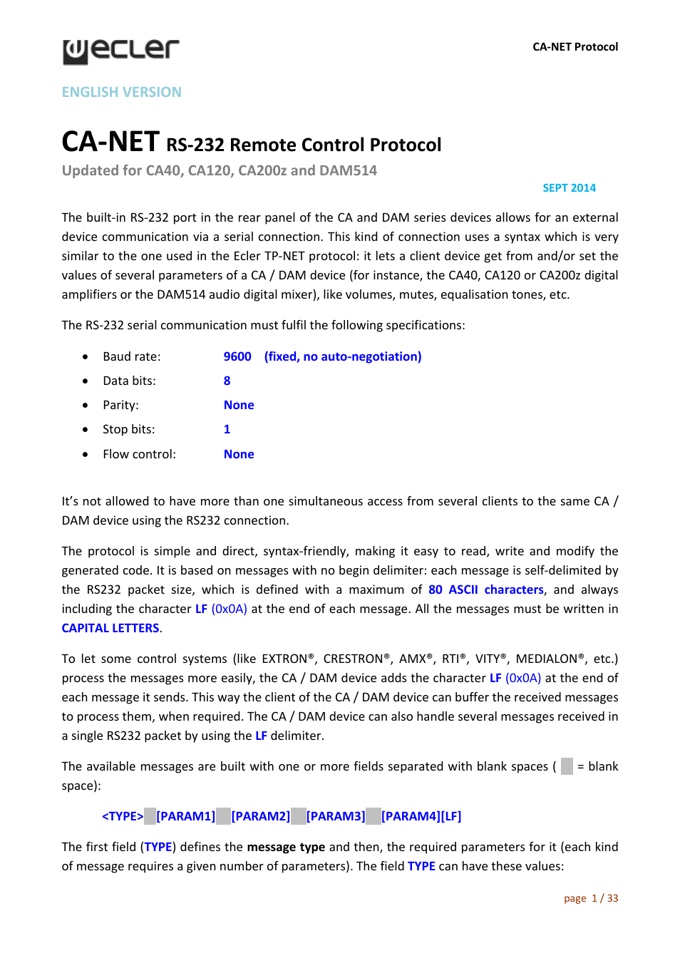 Ecler CA‐NET User Manual | 33 pages