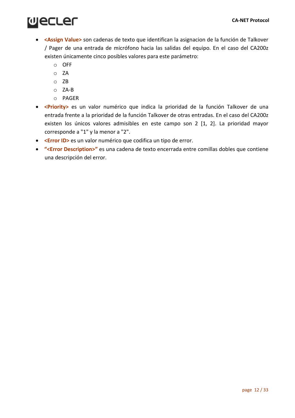 Ecler CA‐NET User Manual | Page 12 / 33