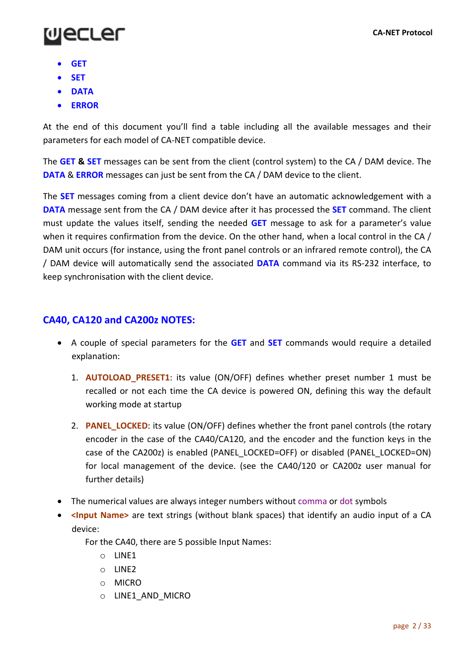 Ecler CA‐NET User Manual | Page 2 / 33