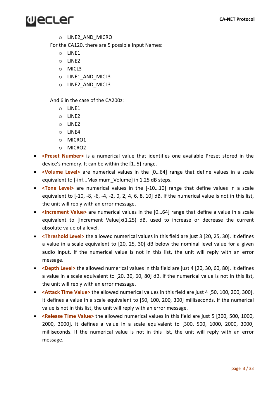 Ecler CA‐NET User Manual | Page 3 / 33