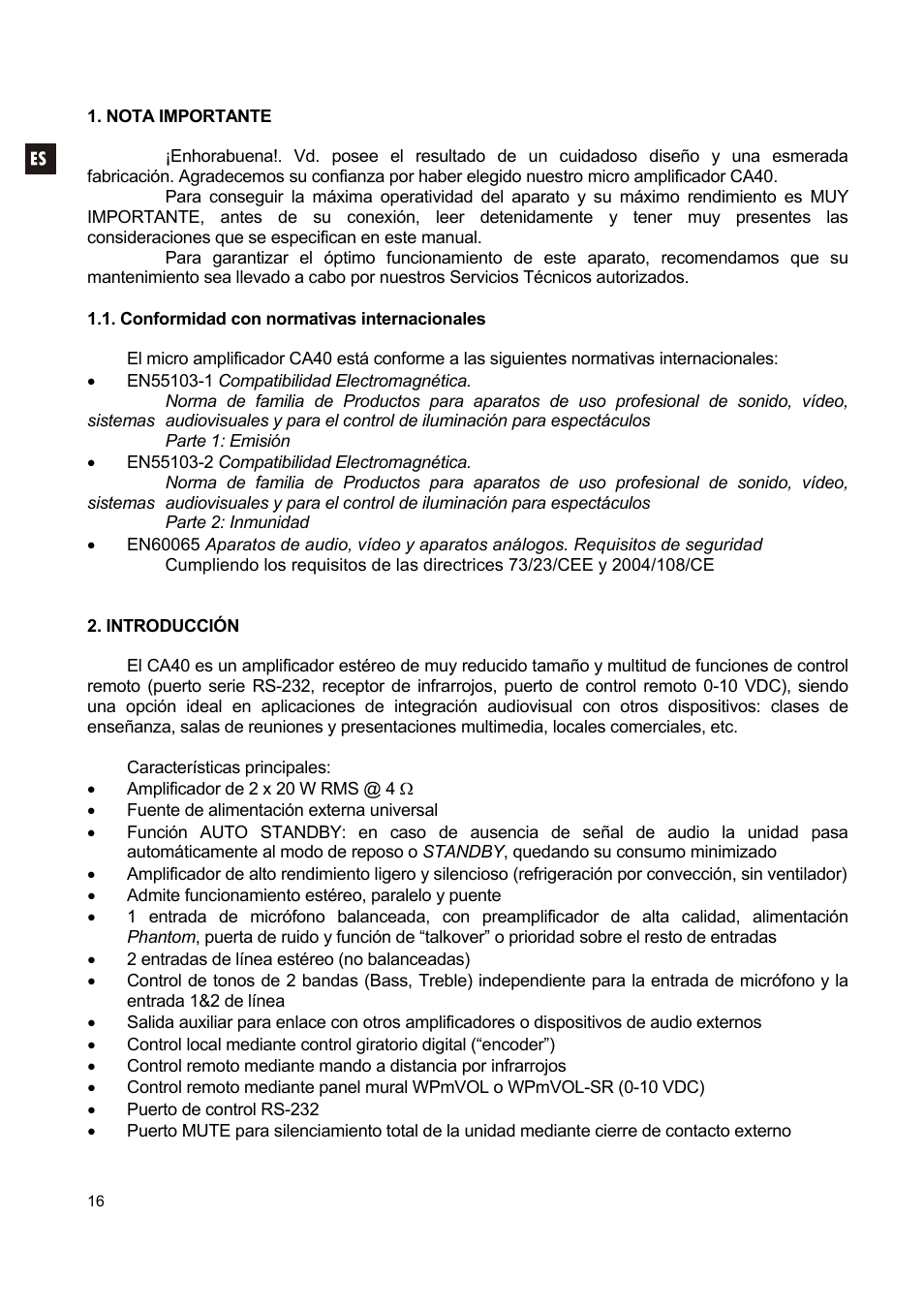 Ecler CA40 User Manual | Page 16 / 52