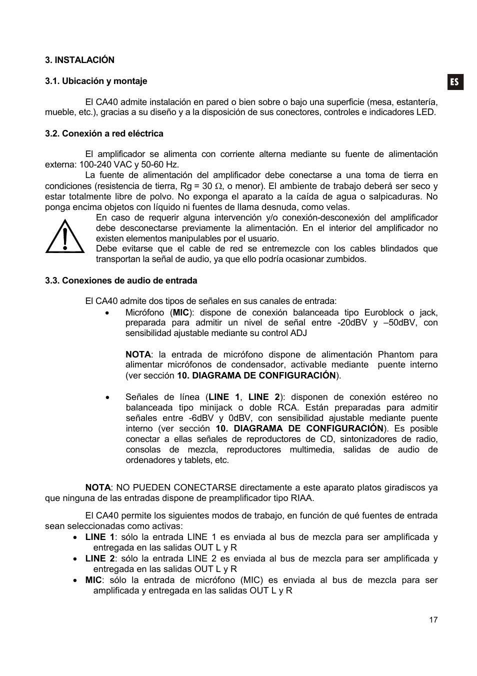 Ecler CA40 User Manual | Page 17 / 52