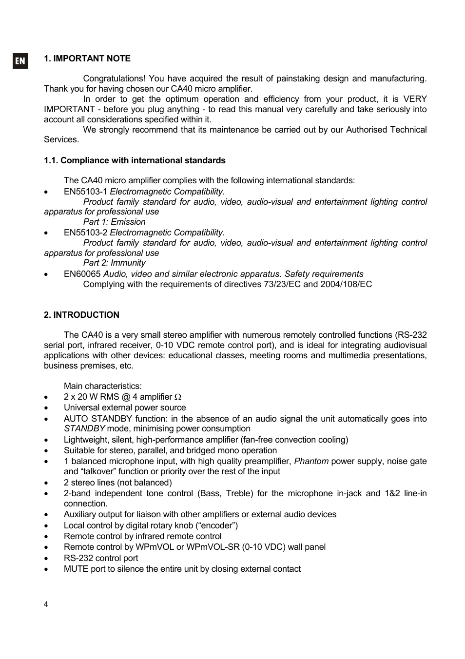 Ecler CA40 User Manual | Page 4 / 52