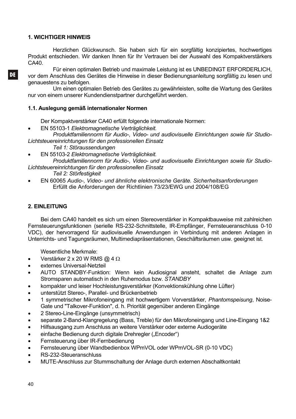 Ecler CA40 User Manual | Page 40 / 52