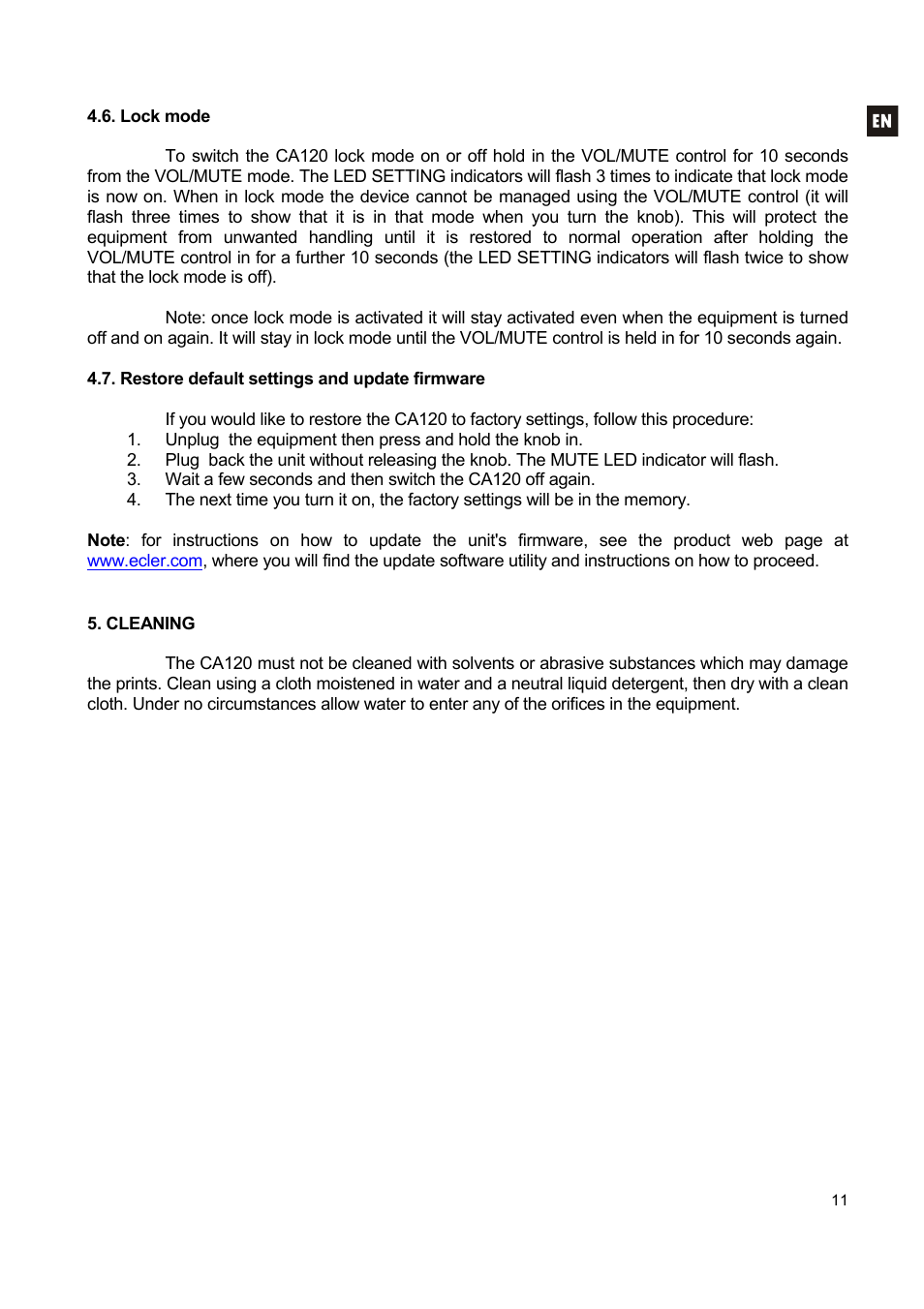 Ecler CA120 User Manual | Page 11 / 52