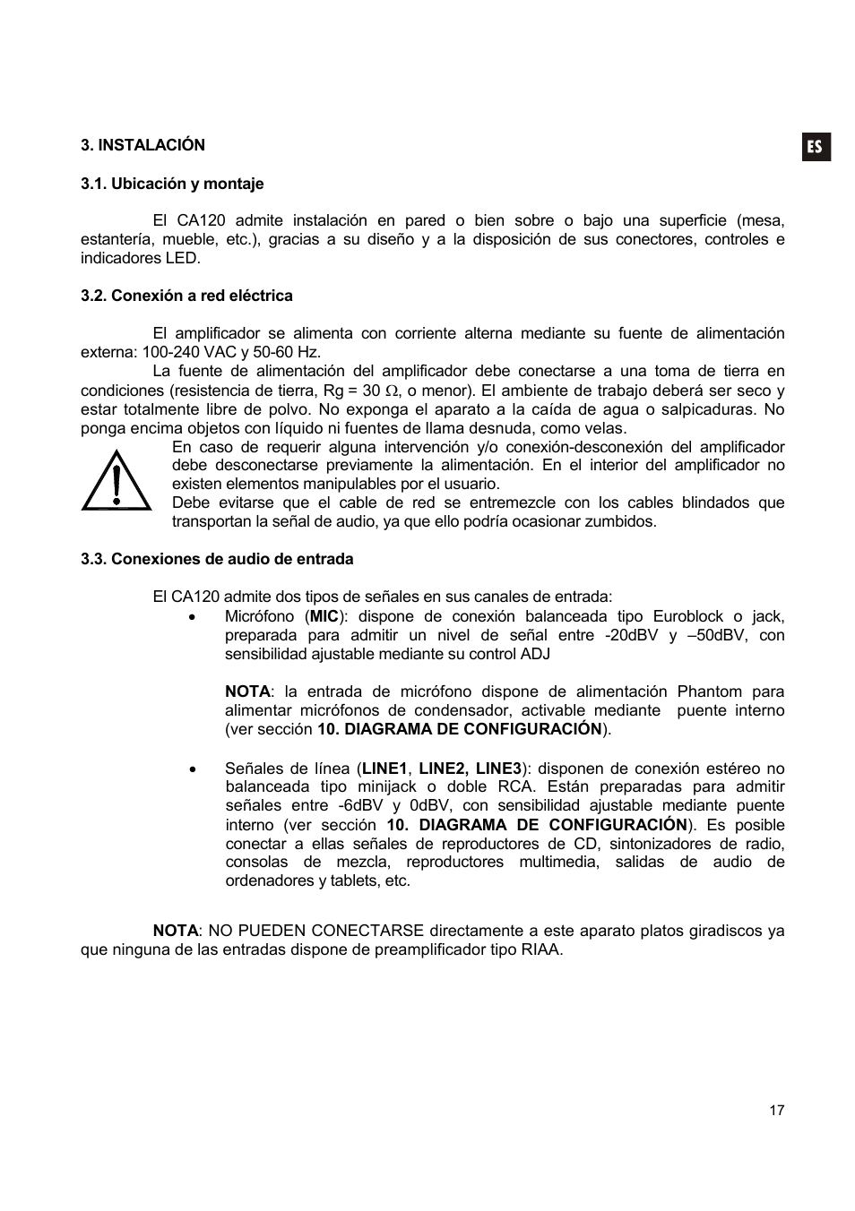 Ecler CA120 User Manual | Page 17 / 52