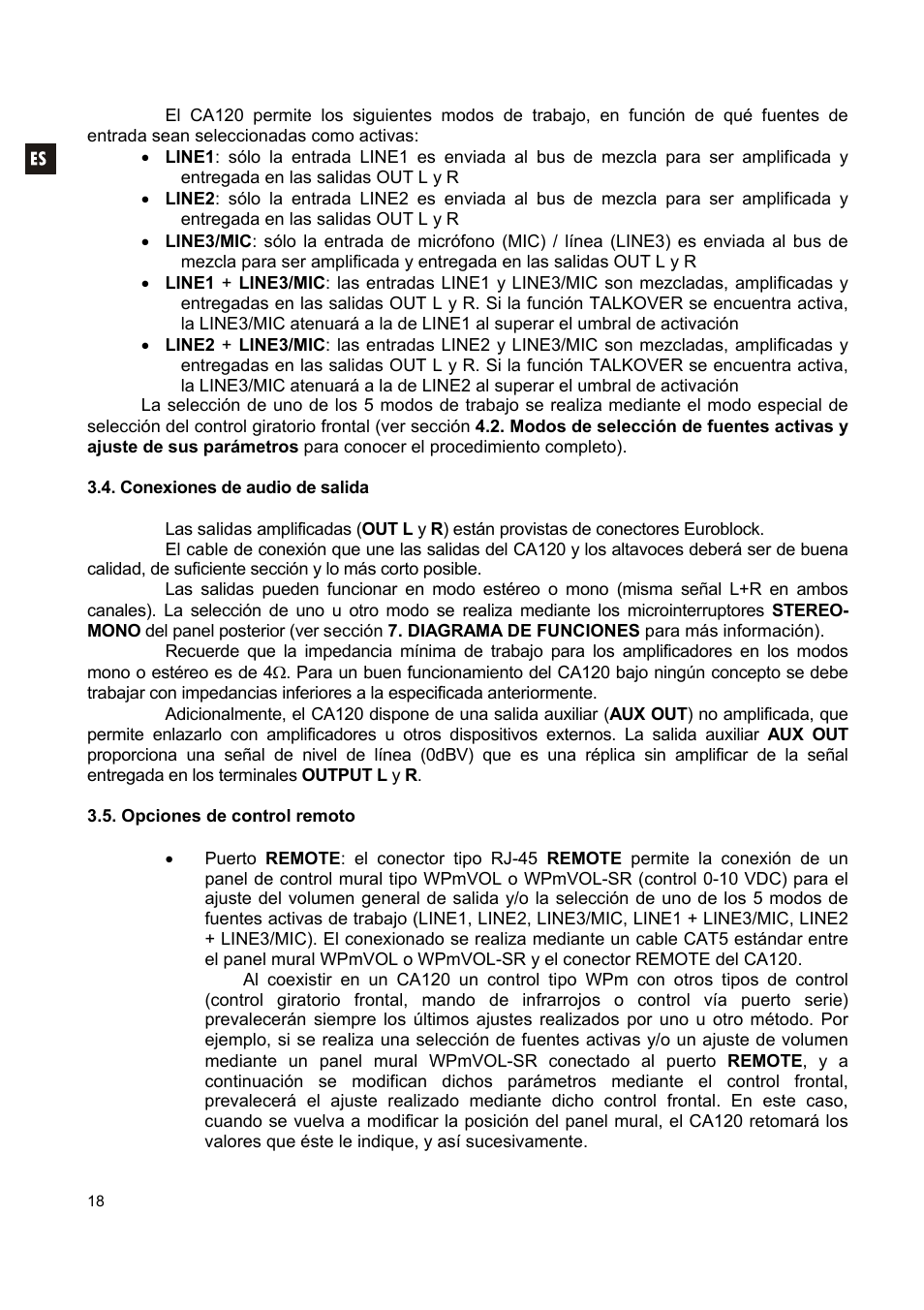 Ecler CA120 User Manual | Page 18 / 52