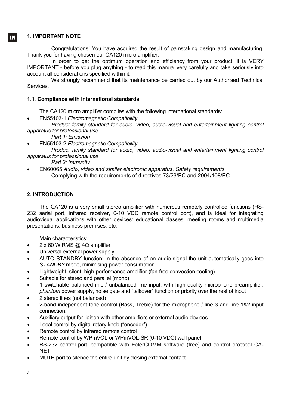 Ecler CA120 User Manual | Page 4 / 52