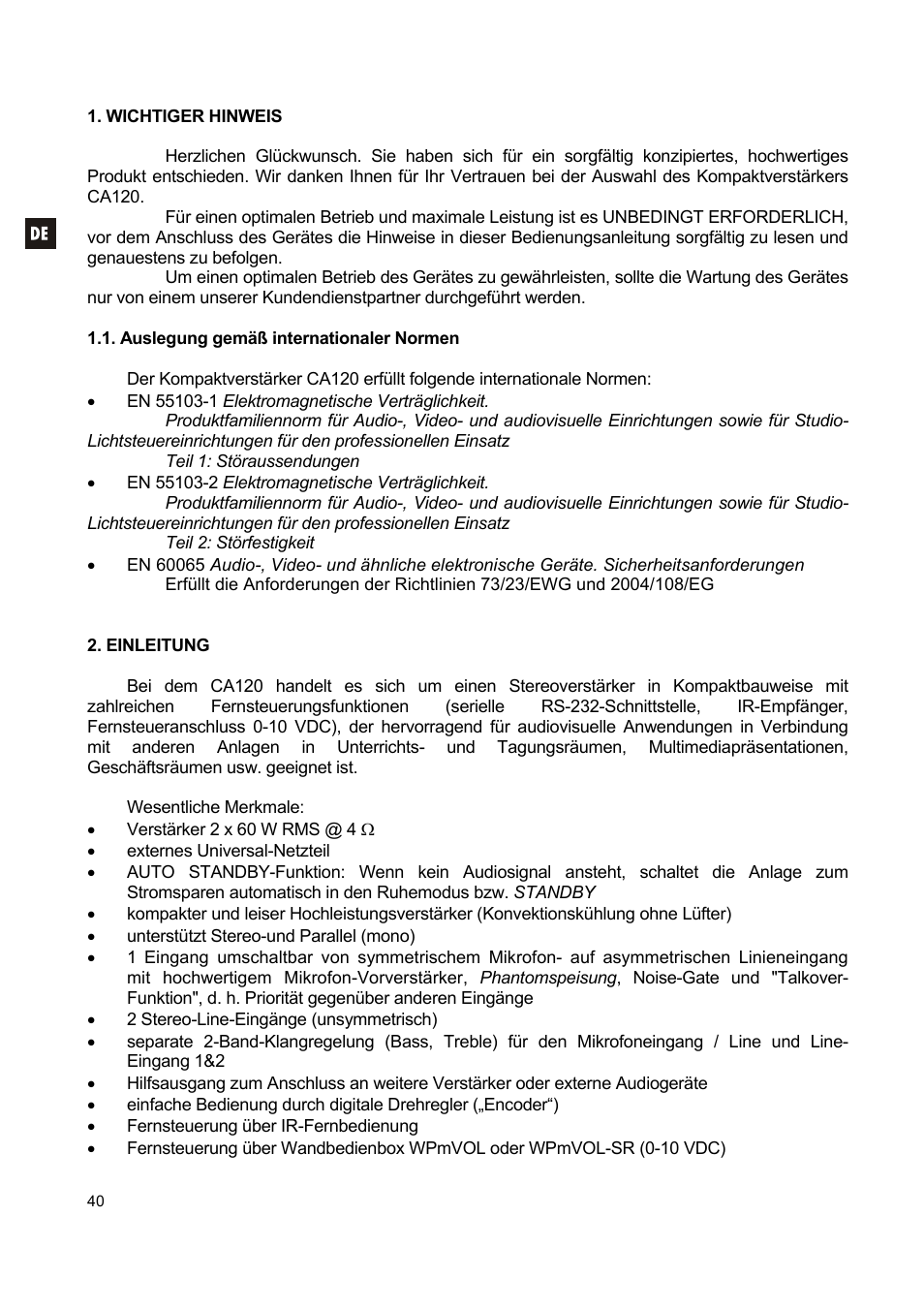 Ecler CA120 User Manual | Page 40 / 52