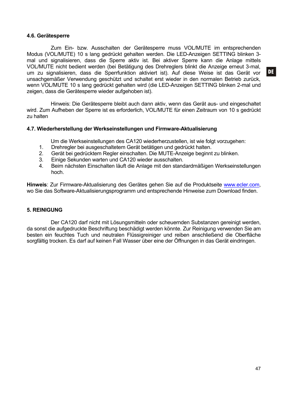 Ecler CA120 User Manual | Page 47 / 52