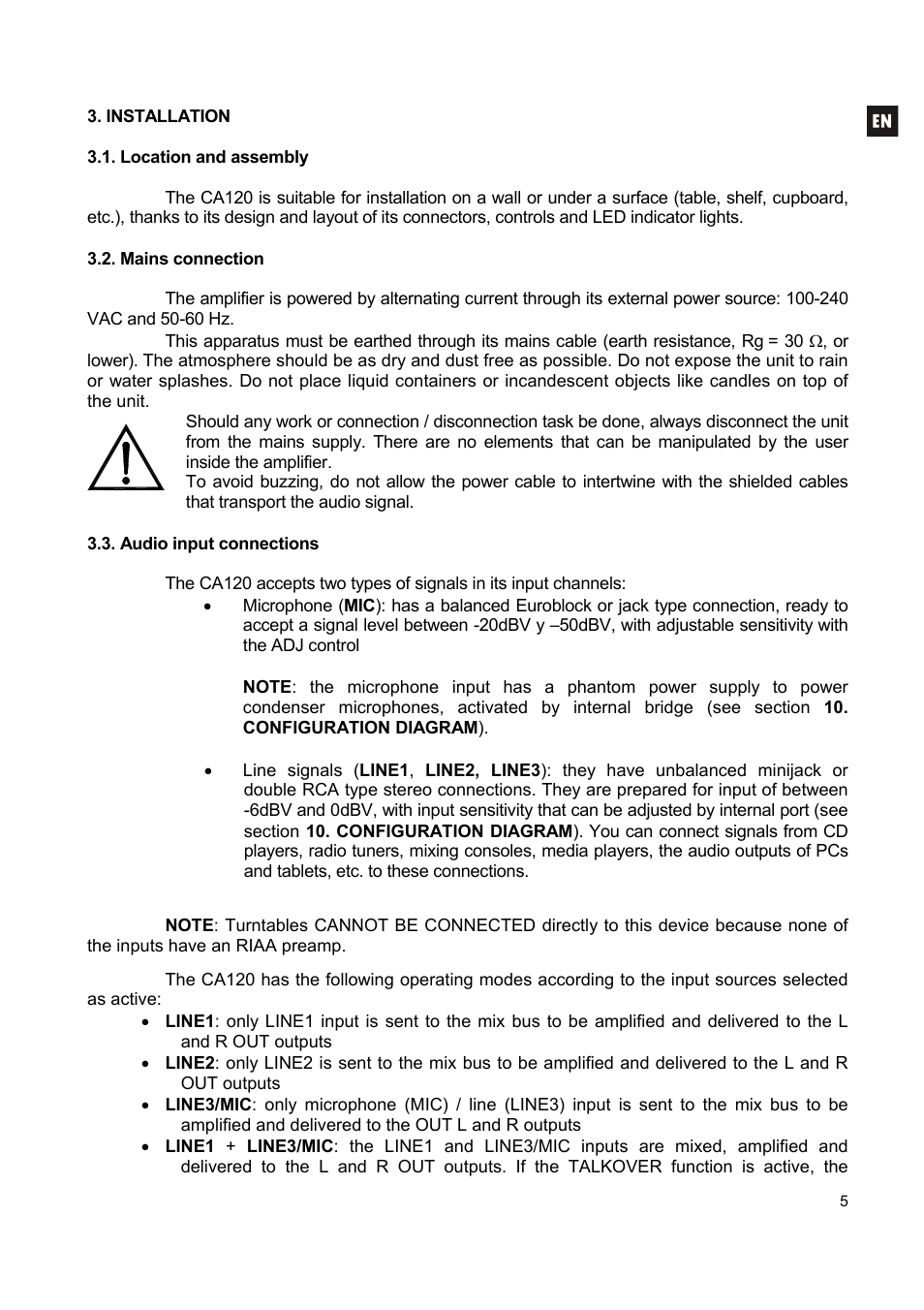 Ecler CA120 User Manual | Page 5 / 52