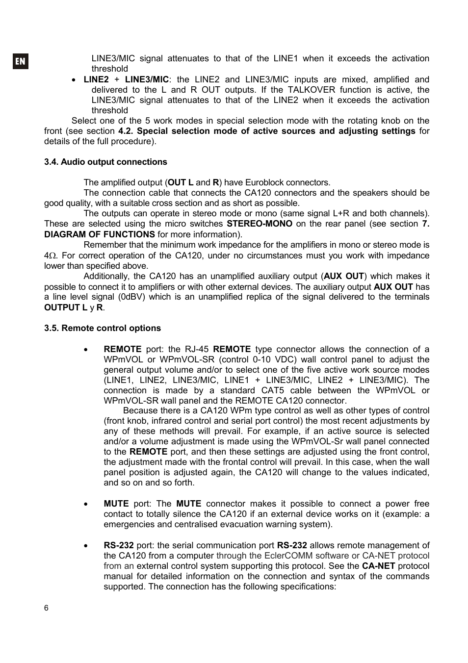 Ecler CA120 User Manual | Page 6 / 52