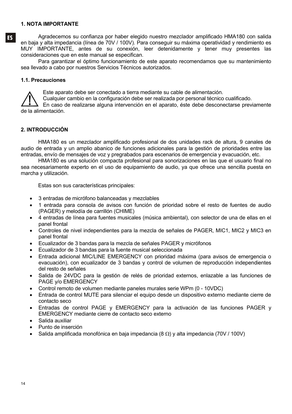 Ecler HMA180 User Manual | Page 14 / 44