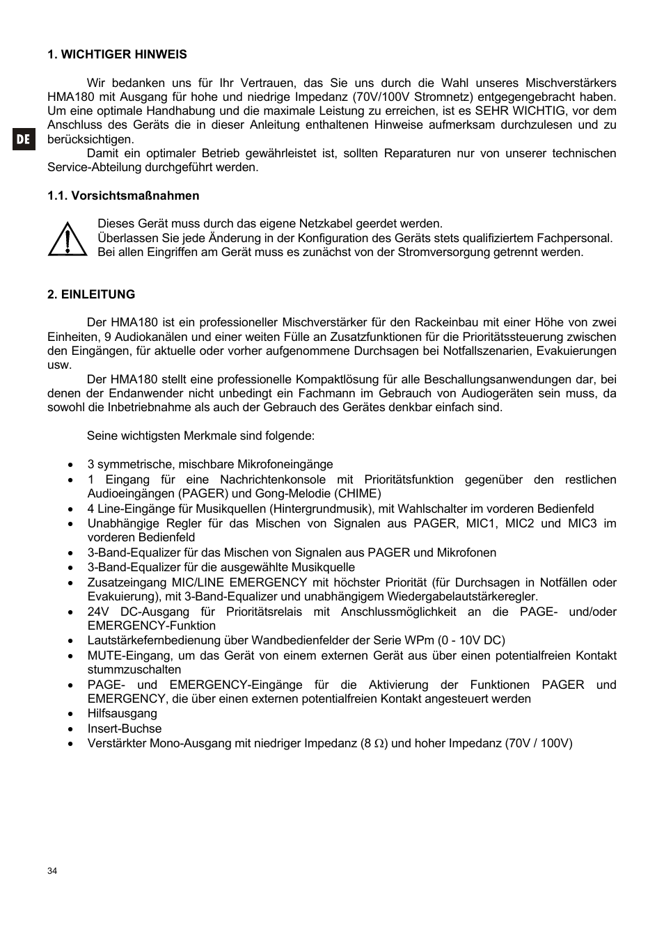 Ecler HMA180 User Manual | Page 34 / 44