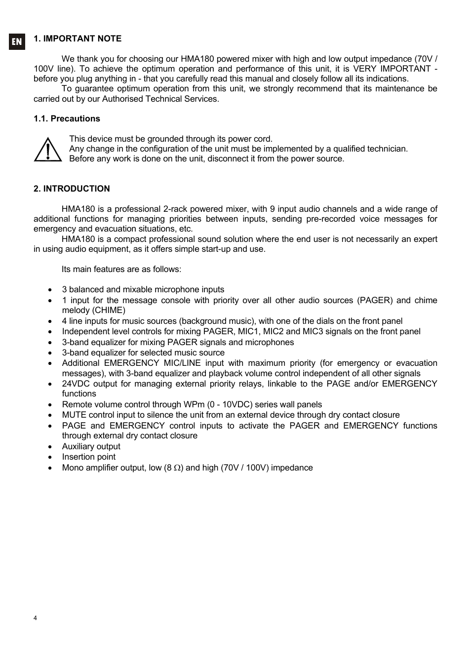 Ecler HMA180 User Manual | Page 4 / 44