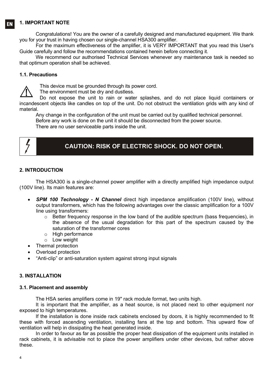 Ecler HSA300 User Manual | Page 4 / 24