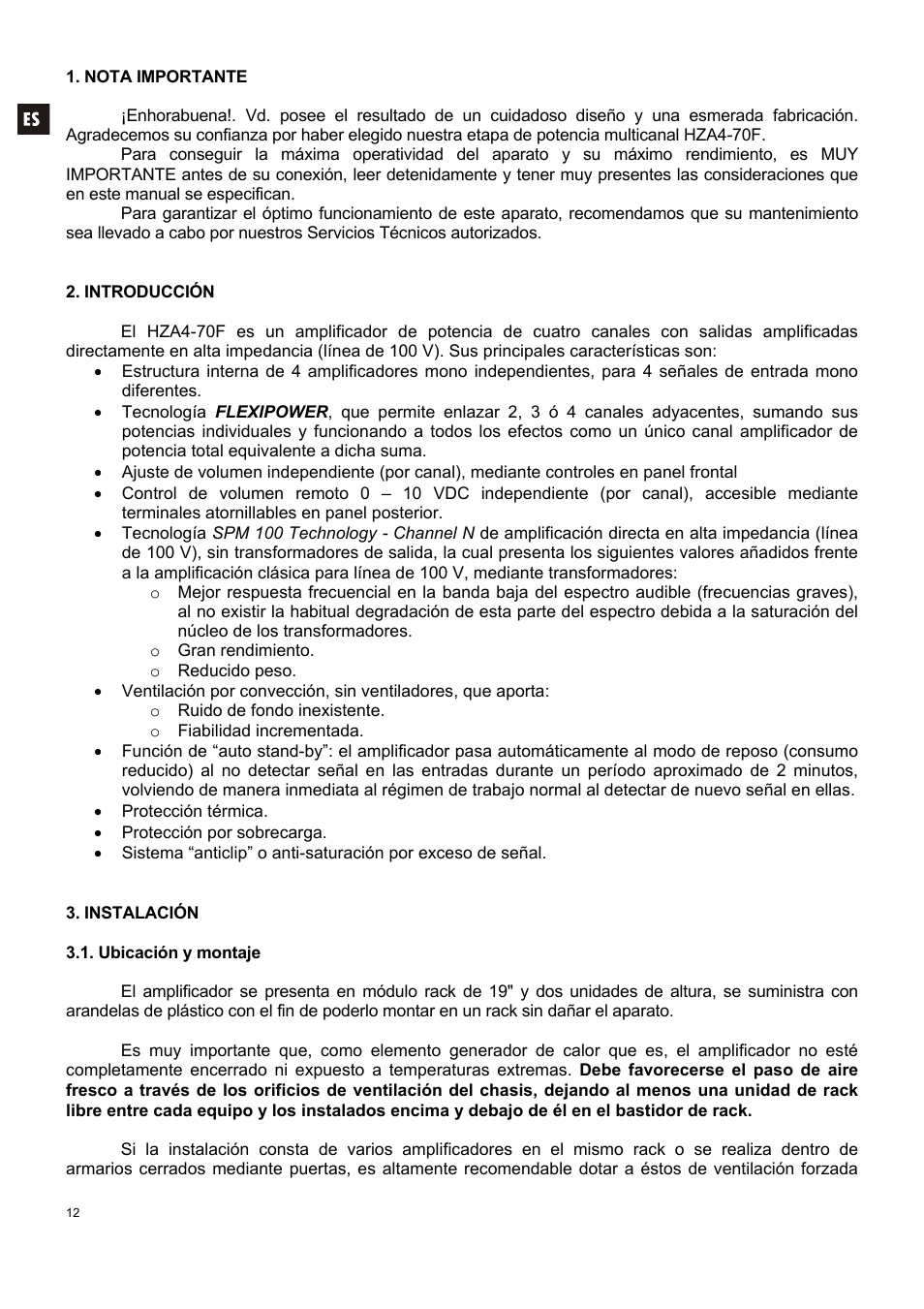 Ecler HZA4-70F User Manual | Page 12 / 36