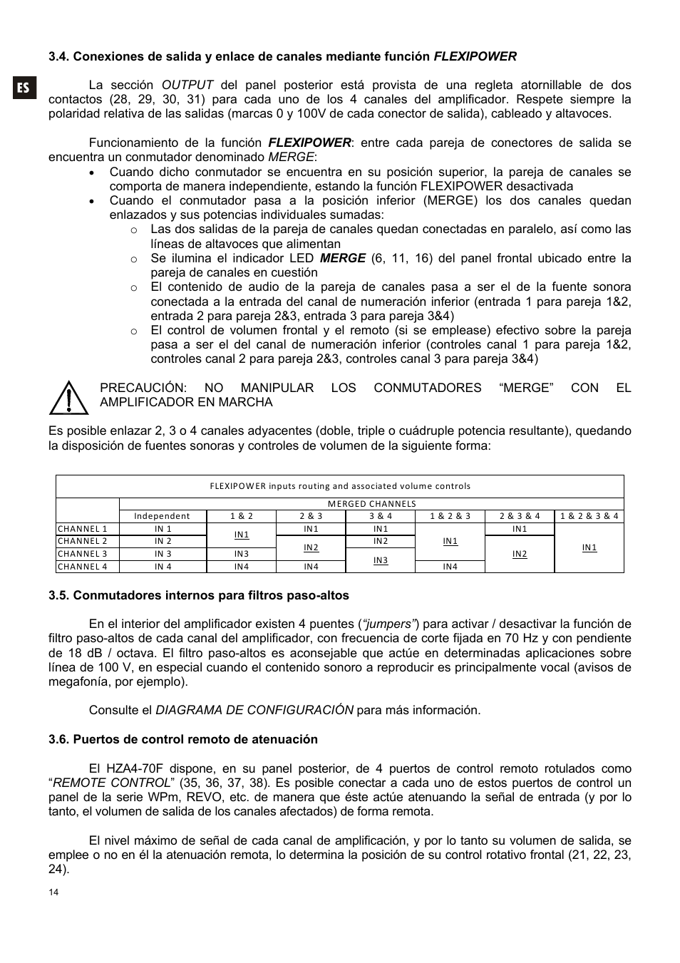 Ecler HZA4-70F User Manual | Page 14 / 36