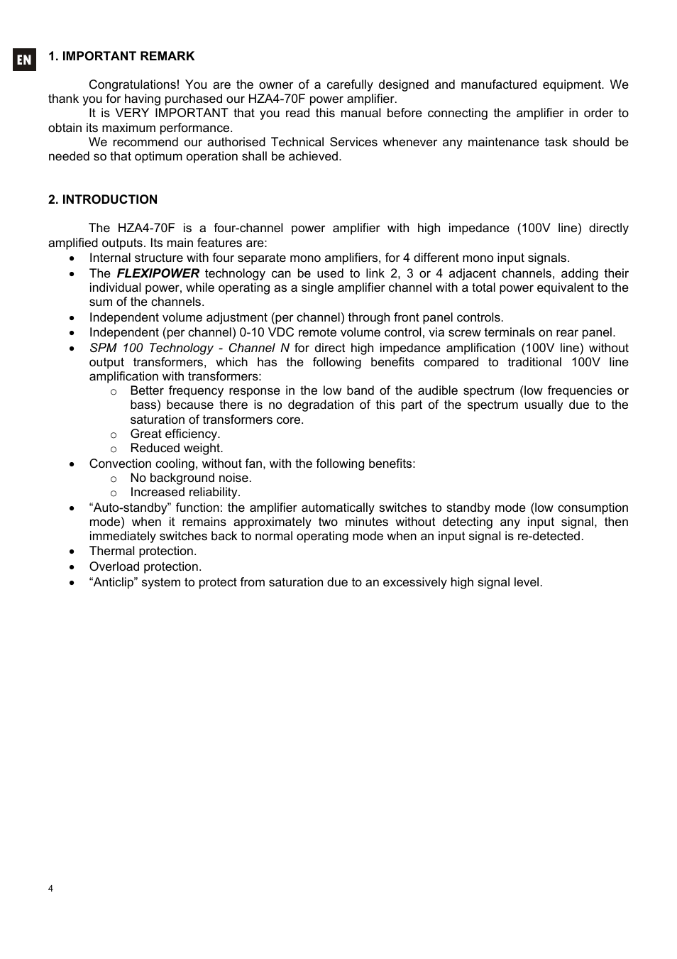 Ecler HZA4-70F User Manual | Page 4 / 36