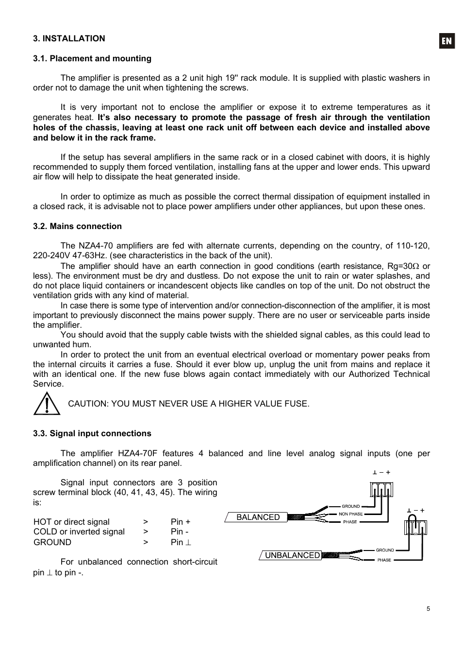 Ecler HZA4-70F User Manual | Page 5 / 36