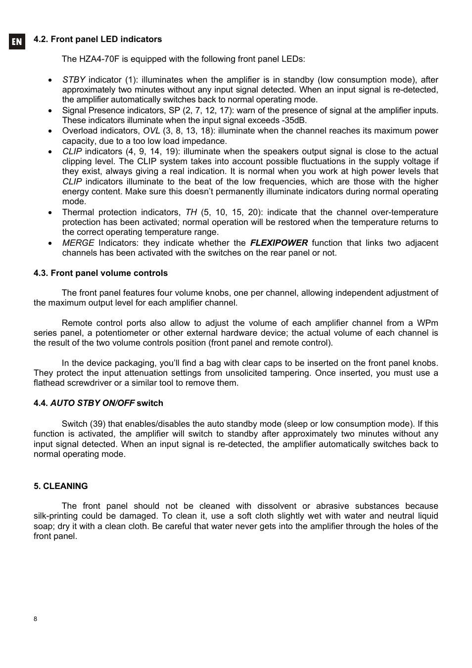 Ecler HZA4-70F User Manual | Page 8 / 36