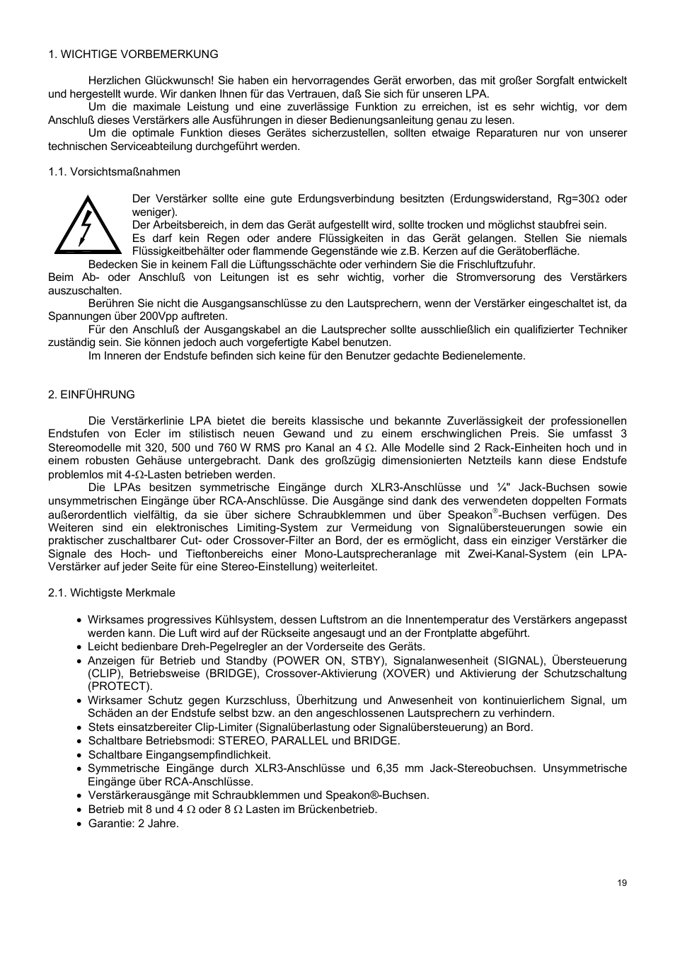 Ecler LPA SERIES User Manual | Page 19 / 28